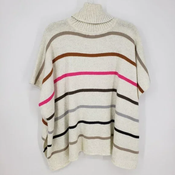 3/$25 LOFT Striped Turtleneck Poncho Sweater XS / S Women's Pullover Cream Pink - Picture 2 of 7